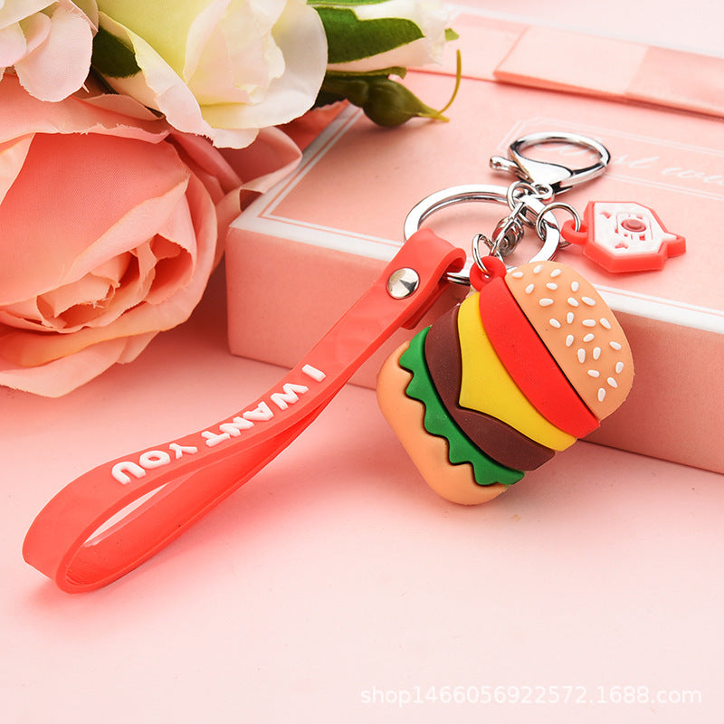 Wholesale Creative Food Simulation Fries Popcorn Keychain Small Pendant Soft Glue